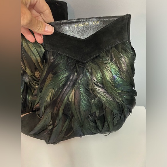 NEW LOW PRICE Delman black leather boots with feather adornment - Picture 3 of 4